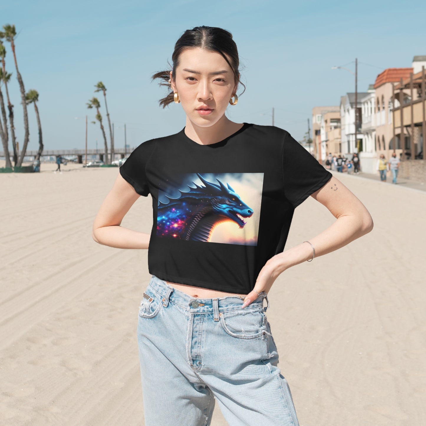 Galaxy Magic Dragon Flowy Cropped Tee