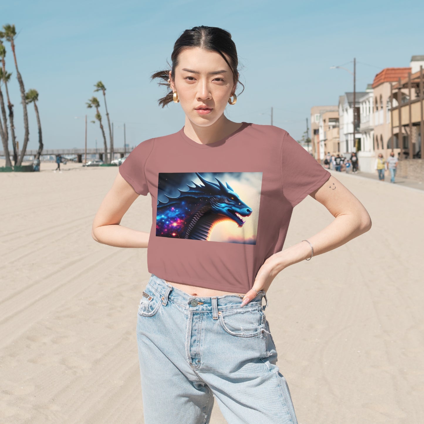 Galaxy Magic Dragon Flowy Cropped Tee