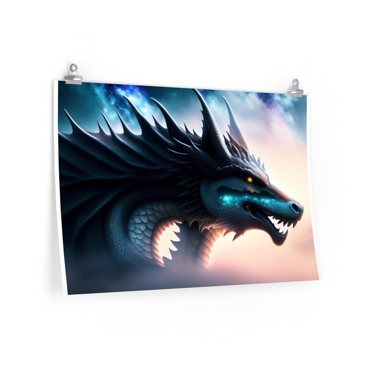 Teal Star Dragon Poster 30x20