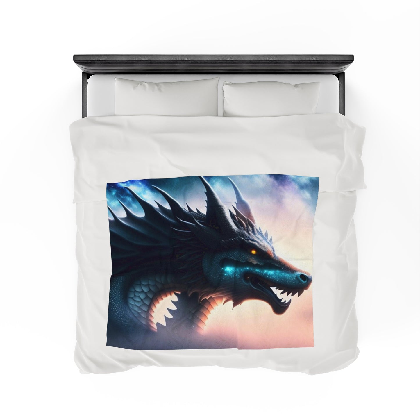 Teal Star Dragon Velveteen Plush Blanket