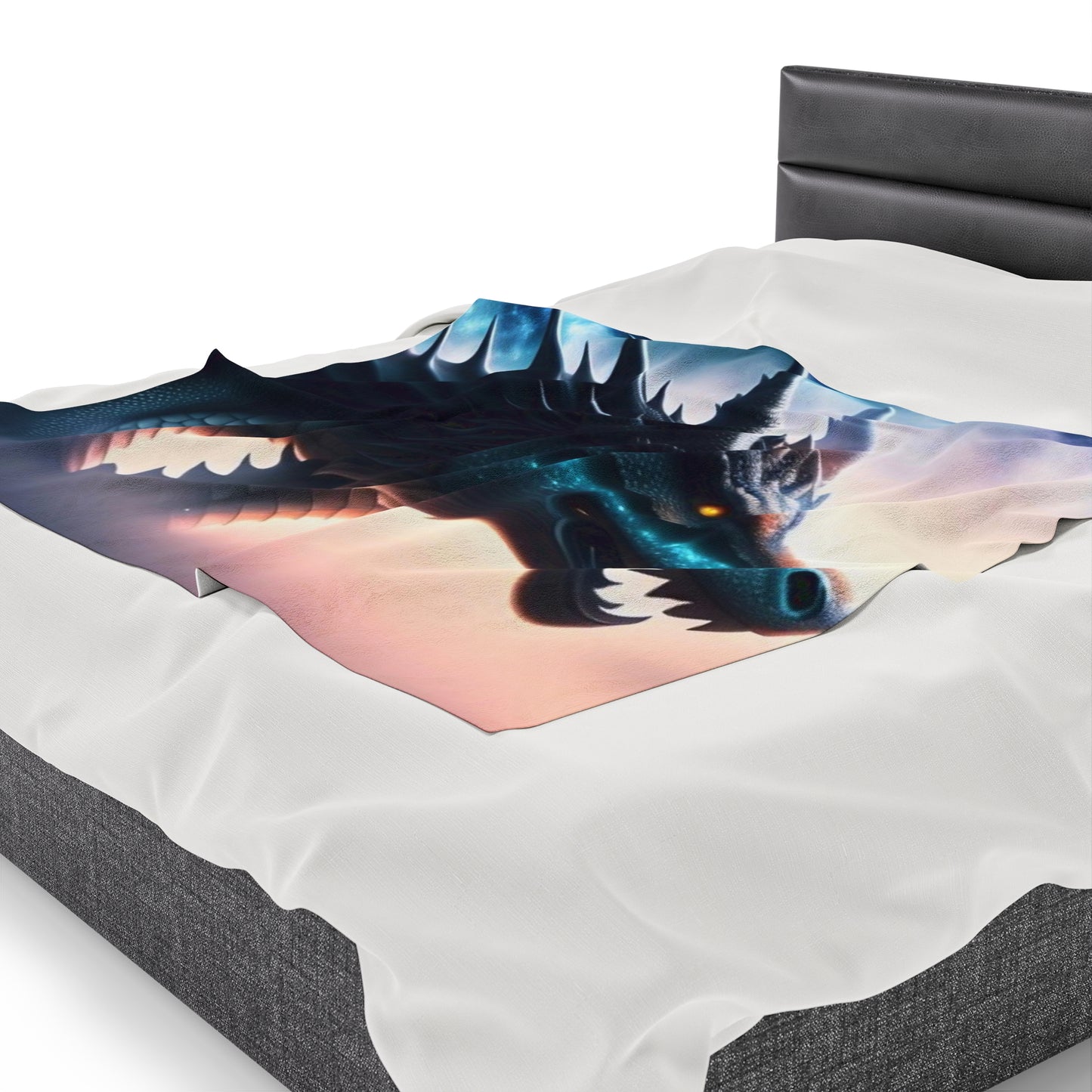 Teal Star Dragon Velveteen Plush Blanket